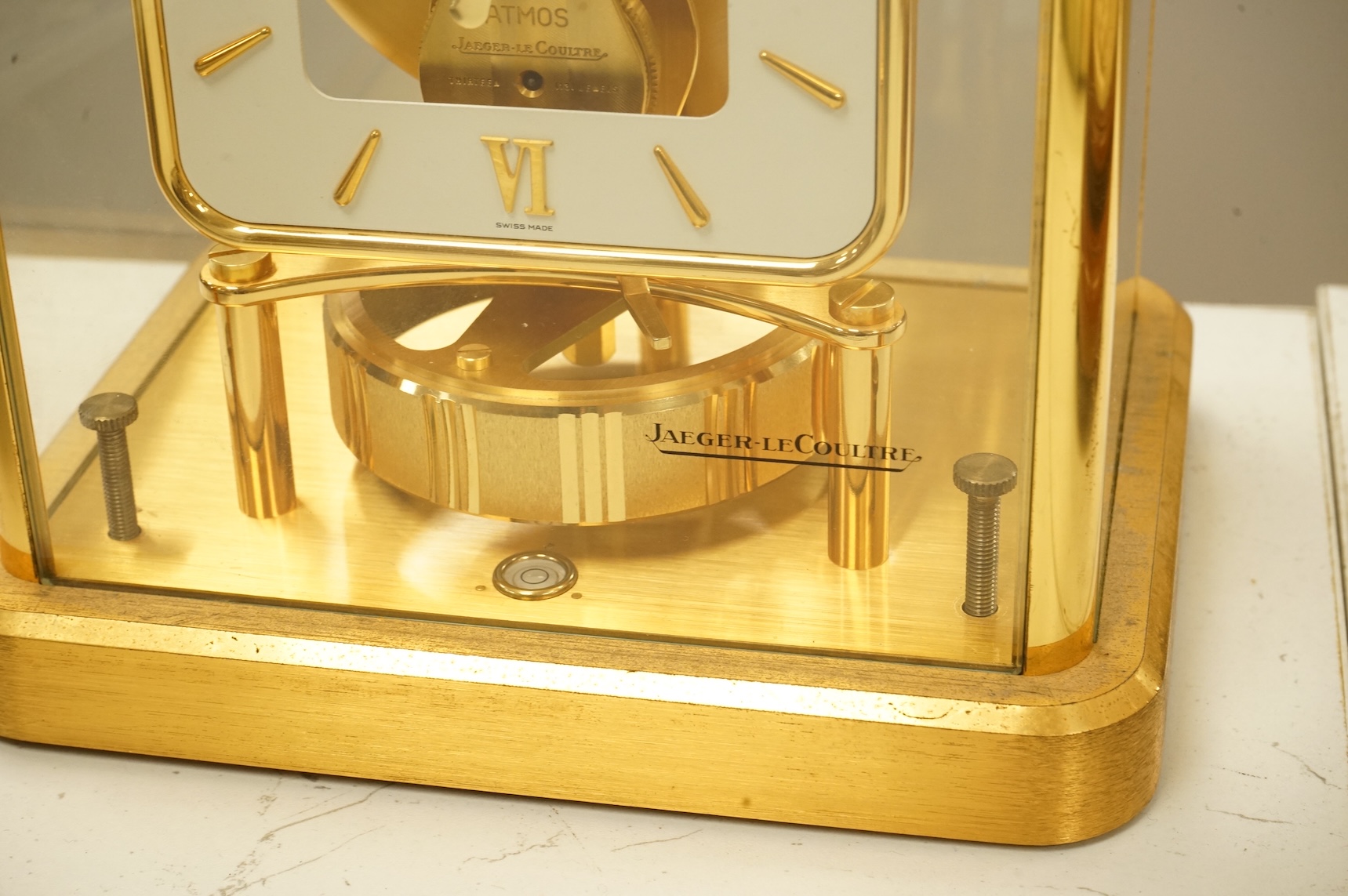 A Jaeger Le Coultre Atmos clock, numbered 627621, gilt-brass five glass case, height 22.5cm